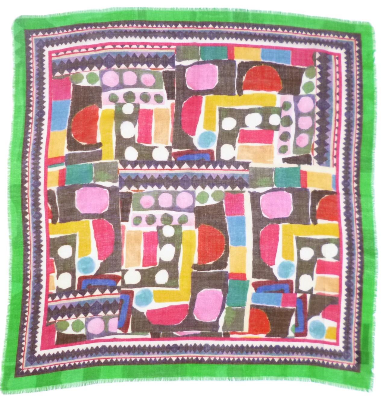 Pañuelo Vaxholm Mosaico verde de lana y modal vista completa